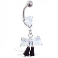 Jeweled bow and heart belly ring