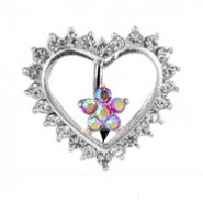 Jeweled flower and heart reversed belly ring