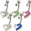 Jeweled hollow heart belly button ring