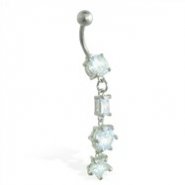 Jeweled navel ring with dangling jeweled shapes