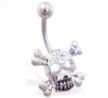 Jeweled skull belly ring with crossbones