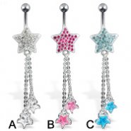 Jeweled star with dangles belly button ring