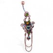 Jeweled vintage belly ring with heart chandelier dangle