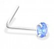 L-Shaped Silver Nose Pin with Aquamarine  CZ