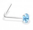 L-Shaped Silver Nose Pin with Light Blue CZ