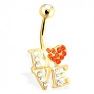 LOVE Logo with Paved Czs Gold Toned Surgical Steel Navel Ring