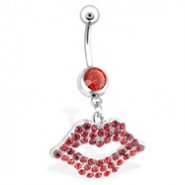 Luscious Lips Belly Ring, Red, 14 Ga