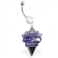 Mspiercing Belly Ring with Official Licensed NFL Charm, Seattle Seahawks