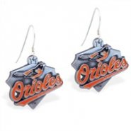 Mspiercing Sterling Silver Earrings With Official Licensed Pewter MLB Charms, Baltimore Orioles