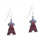 Mspiercing Sterling Silver Earrings With Official Licensed Pewter MLB Charms, Los Angeles Angels