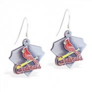 Mspiercing Sterling Silver Earrings With Official Licensed Pewter MLB Charms, St. Louis Cardinals