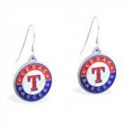 Mspiercing Sterling Silver Earrings With Official Licensed Pewter MLB Charms, Texas Rangers