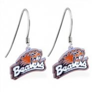 Mspiercing Sterling Silver Earrings With Official Licensed Pewter NCAA Charm, Oregon State Beavers