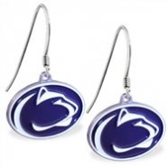 Mspiercing Sterling Silver Earrings With Official Licensed Pewter NCAA Charm, Penn State Nittany Lio