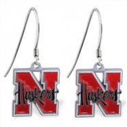 Mspiercing Sterling Silver Earrings With Official Licensed Pewter NCAA Charm, University Of Nebraska