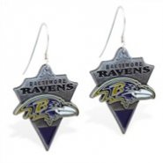 Mspiercing Sterling Silver Earrings With Official Licensed Pewter NFL Charm, Baltimore Ravens