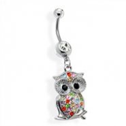 Multicolored Jeweled Owl Belly Ring