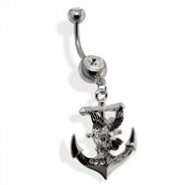 Navel Ring with Dangling Anchor And Eagle