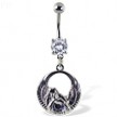 Navel Ring with Dangling Angel Holding Gem