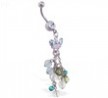 Navel ring with dangling butterfly and multi-color stones