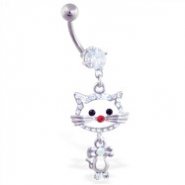 Navel ring with dangling cat