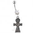 Navel ring with dangling celtic ankh