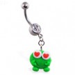 Navel ring with dangling clay love frog