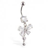 Navel ring with dangling clear butterfly and gems