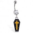 Navel ring with dangling coffin with cross