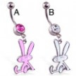 Navel ring with dangling colored bunny