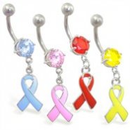 Navel ring with dangling colored ribbon