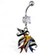 Navel ring with dangling colorful birds