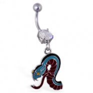 Navel ring with dangling colorful serpent