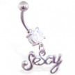 Navel ring with dangling cursive "Sexy"