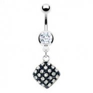 Navel ring with dangling epoxy jeweled square