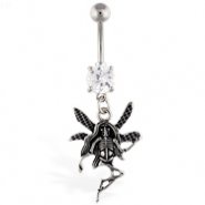 Navel ring with dangling fairy skeleton