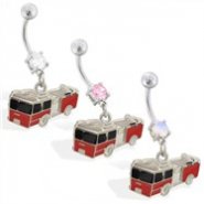 Navel ring with dangling fire truck