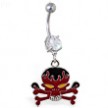 Navel ring with dangling flame skull and crossbones