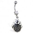 Navel ring with dangling flamed spiral