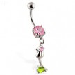 Navel ring with dangling flower on stem