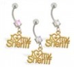 Navel ring with dangling gold colored "I <3 My Sheriff"