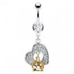Navel ring with dangling heart and Gold Tone crown