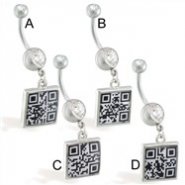 Navel ring with dangling hidden QR Code message square