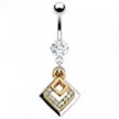 Navel Ring with Dangling Jeweled And Gold Tone Squares