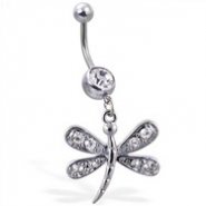 Navel ring with dangling jeweled dragonfly