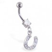 Navel ring with dangling jeweled horseshoe