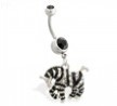 Navel ring with dangling jeweled zebra