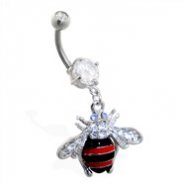 Navel ring with dangling ladybug
