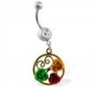 Navel ring with dangling multi-colored roses in a circle