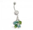 Navel ring with dangling multi-jeweled epoxy flower